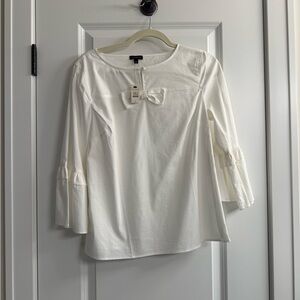 Talbots White Bow-Accent Bell Sleeve Blouse